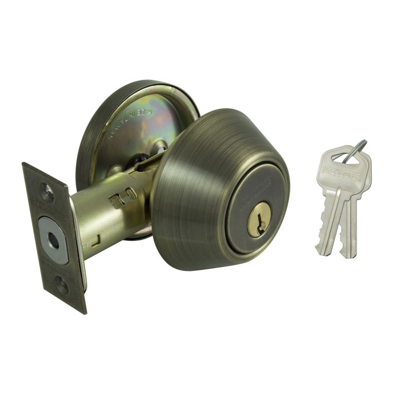 ProSource DB81V-PS Deadbolt, 3 Grade, Antique Brass, 2-3/8 to 2-3/4 in Backset, KW1 Keyway, 1-3/8 to 1-3/4 in Thick Door