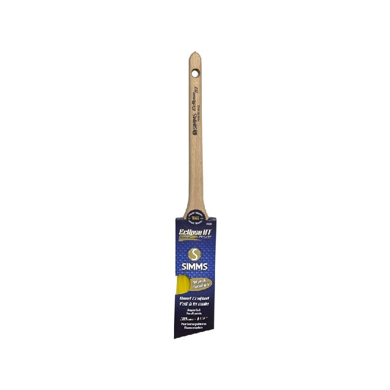 Simms 6025-38 Paint Brush, 1-1/2 in W, Angle Sash Brush, Synthetic Hybrid Blend Bristle, Rat Tail Handle