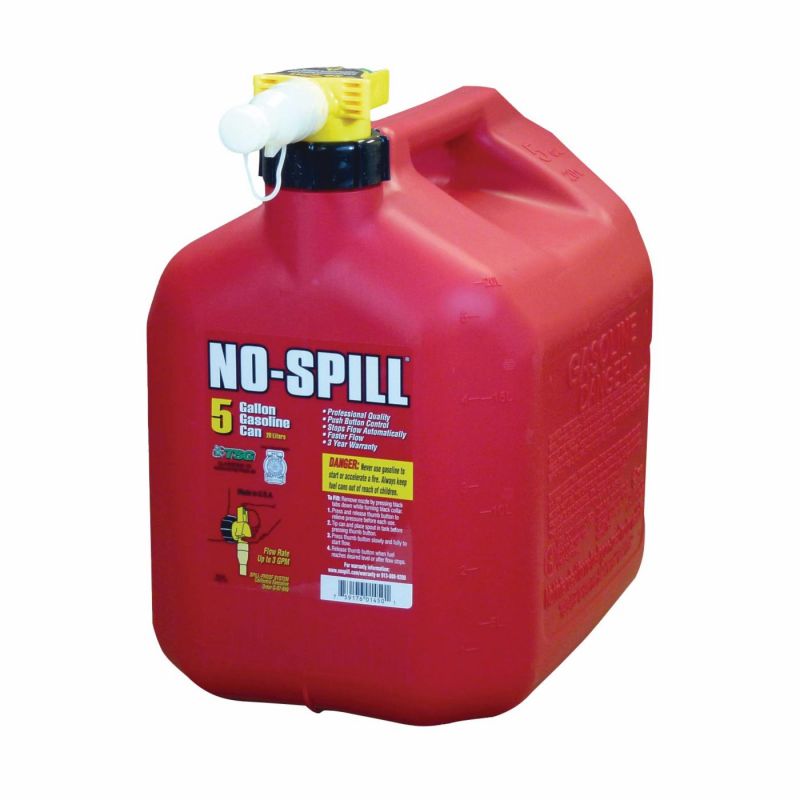 No-Spill 1450 Gas Can, 5 gal Capacity, Plastic, Red 5 Gal, Red