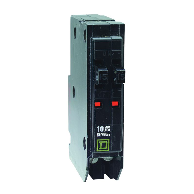 Square D QO QOT1515CP Circuit Breaker, Mini, Tandem, 15 A, 1 -Pole, 120/240 V, Plug Mounting, Black Black