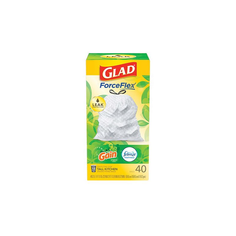Glad 79008 Kitchen Trash Bag, L, 13 gal, Plastic, White L, 13 Gal, White