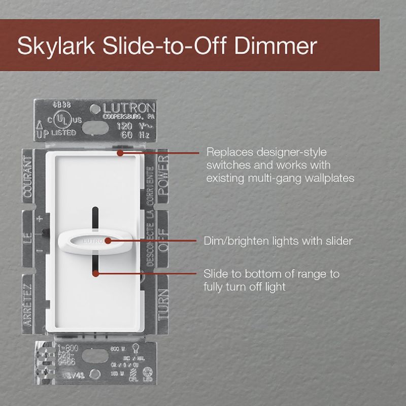 Lutron Skylark Slide Dimmer Switch Light Almond