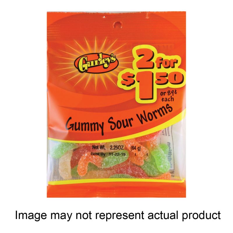 Gurley&#039;s 743786 Candy, Gummy, Gummy Sour Worms Flavor, 5 oz (Pack of 12)