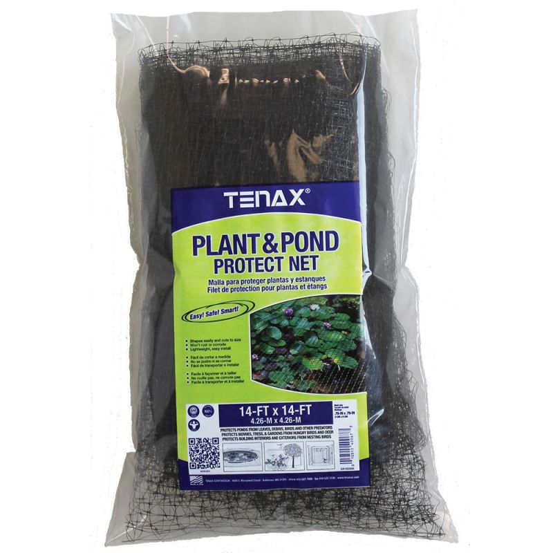 Tenax 2A220065 Plant and Pond Bird Net, 14 ft L, 14 ft W, 0.79 x 0.79 in Mesh, Polypropylene, Black Black