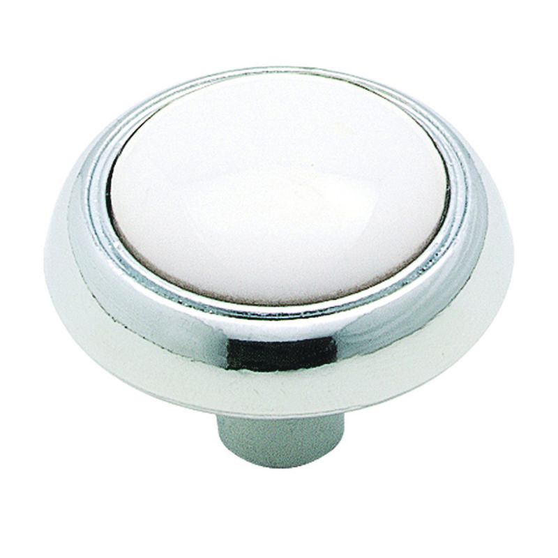 Amerock 262WCH Cabinet Knob, 15/16 in Projection, Ceramic/Zinc, Polished Chrome 1-3/16 In, White