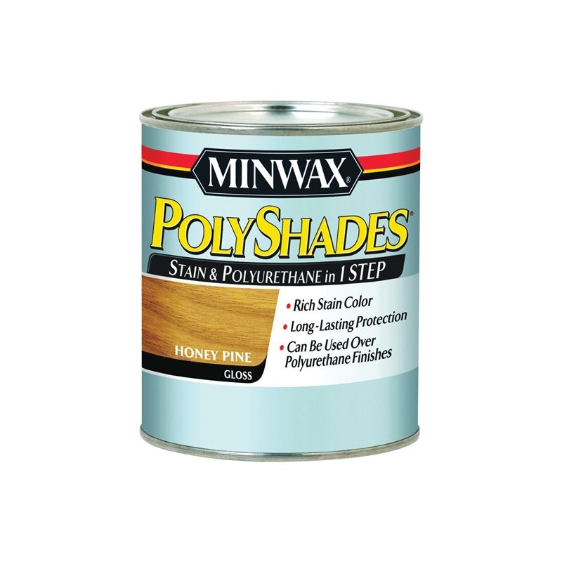 Minwax 214104444 Waterbased Polyurethane Stain, Gloss, Liquid, Honey Pine, 0.5 pt, Can Honey Pine