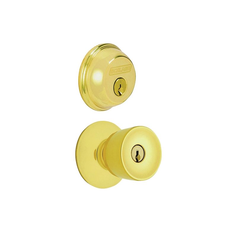 Schlage FB50NVBEL505 Knob Lockset, Mechanical Lock, Knob Handle, Tulip Design, Bright Brass, 1 Grade, Metal