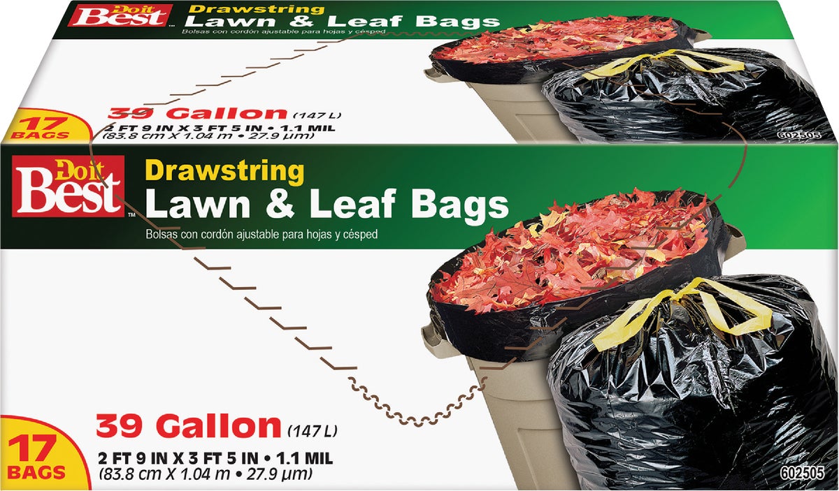 Hefty Cinch Sak Extra Strong Drawstring Lawn and Leaf Bags, 39 Gallon,  Black, 18 Ct 