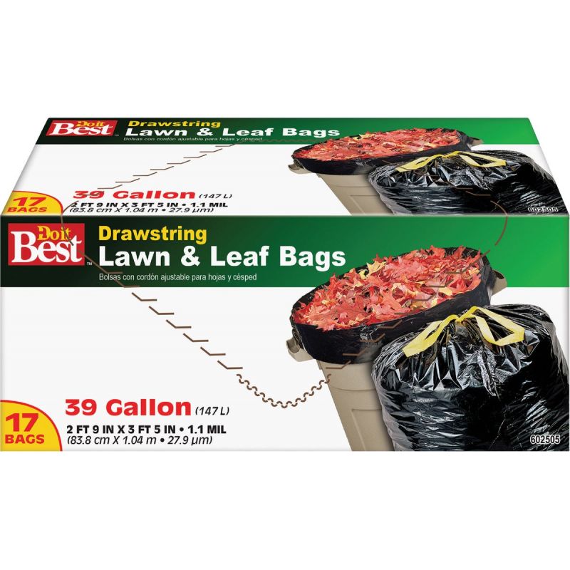 Basic Lawn & Leaf Trash Bags, Flap Tie, 39 Gallon, 10 Bags, Black