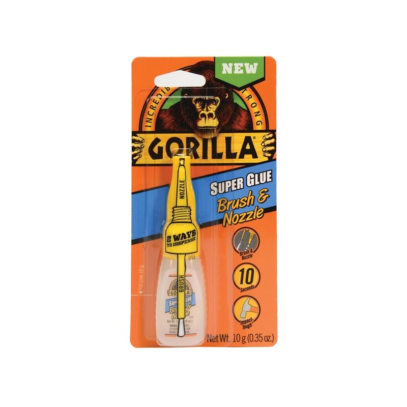 Gorilla 7510101 Super Glue Brush and Nozzle, Liquid, Irritating, Straw/White Water, 10 g Bottle Straw/White Water
