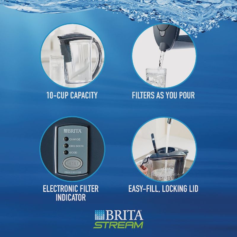 Brita Stream Rapids Filter-As-You-Pour Pitcher 10 C., Gray