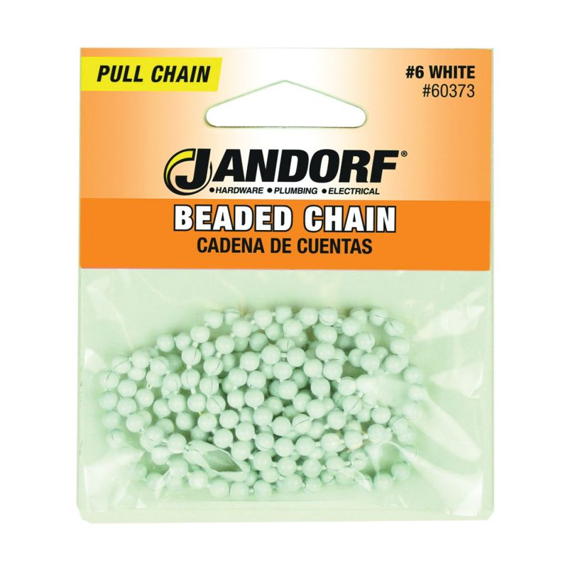 Jandorf 60373 Beaded Chain with Connector, 3 ft L, White White