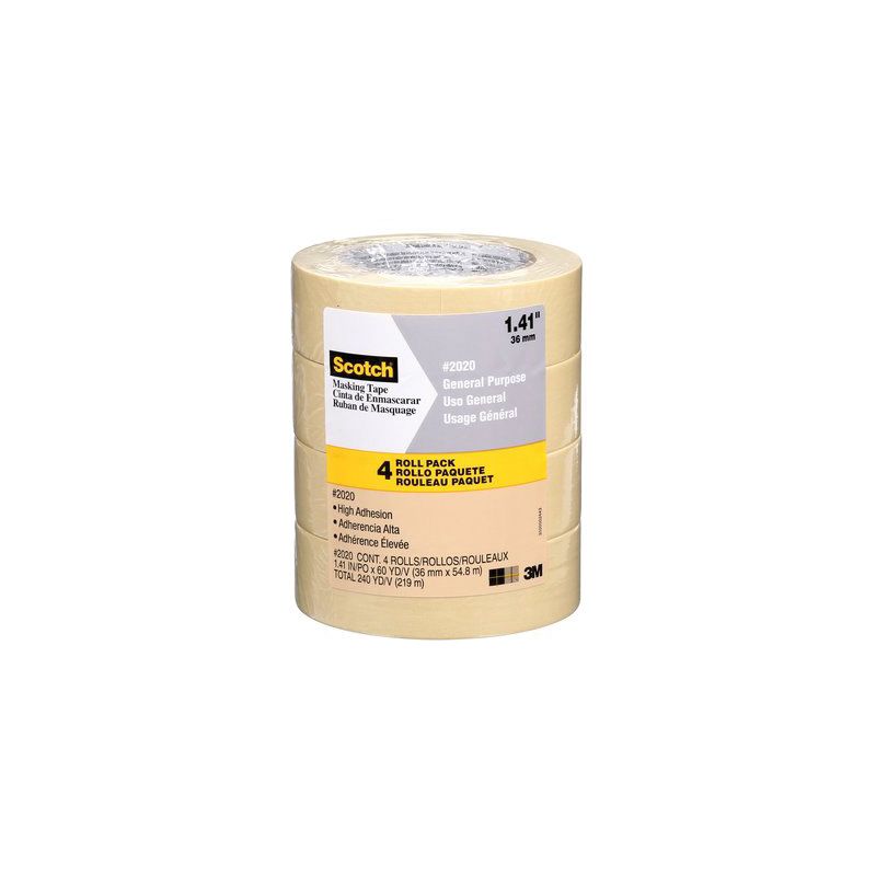 Scotch 2020-36ECP Masking Tape, 60 yd L, 1.4 in W, Crepe Paper Backing, Tan Tan