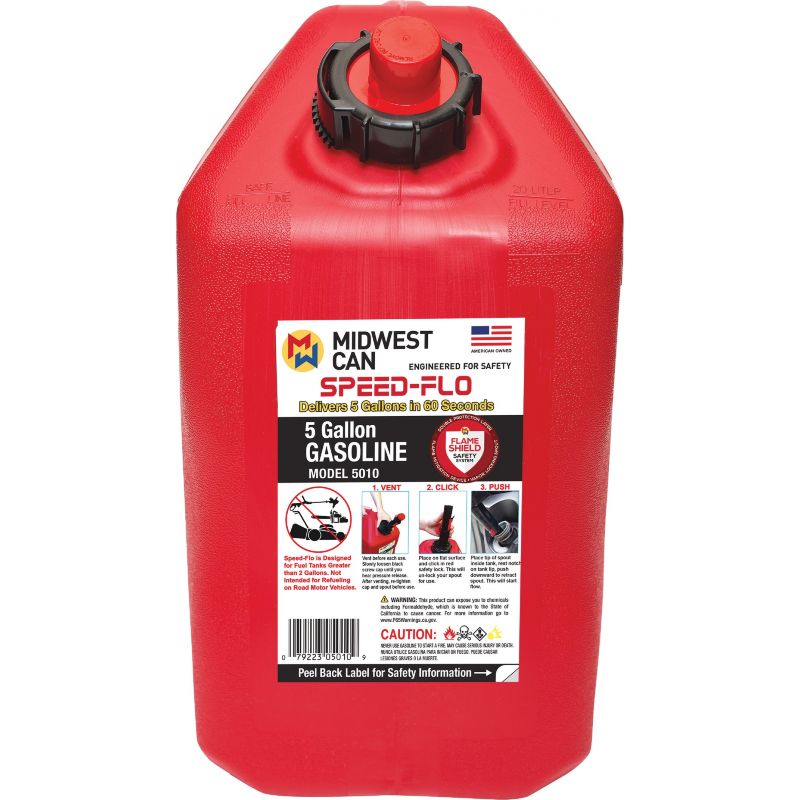 Midwest Can Gas Fuel Can 5 Gallon, Red