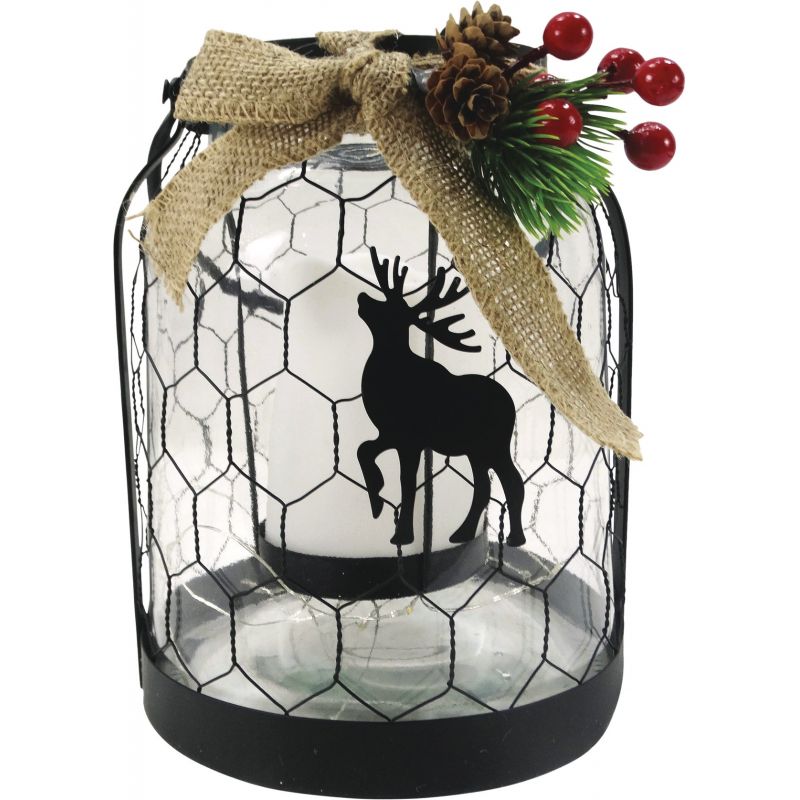 Alpine LED Reindeer Lantern with Chicken Wire Holiday Decoration 7 In. W. X 9 In. H. X 7 In. L.
