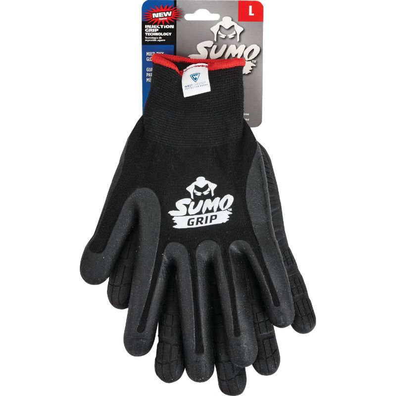 West Chester Protective Gear Sumo Grip Thermoplastic Rubber Coated Glove L, Black