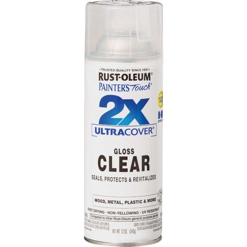 Rust-Oleum Painter&#039;s Touch 2X Ultra Cover Clear Finish Spray Paint Clear, 12 Oz.