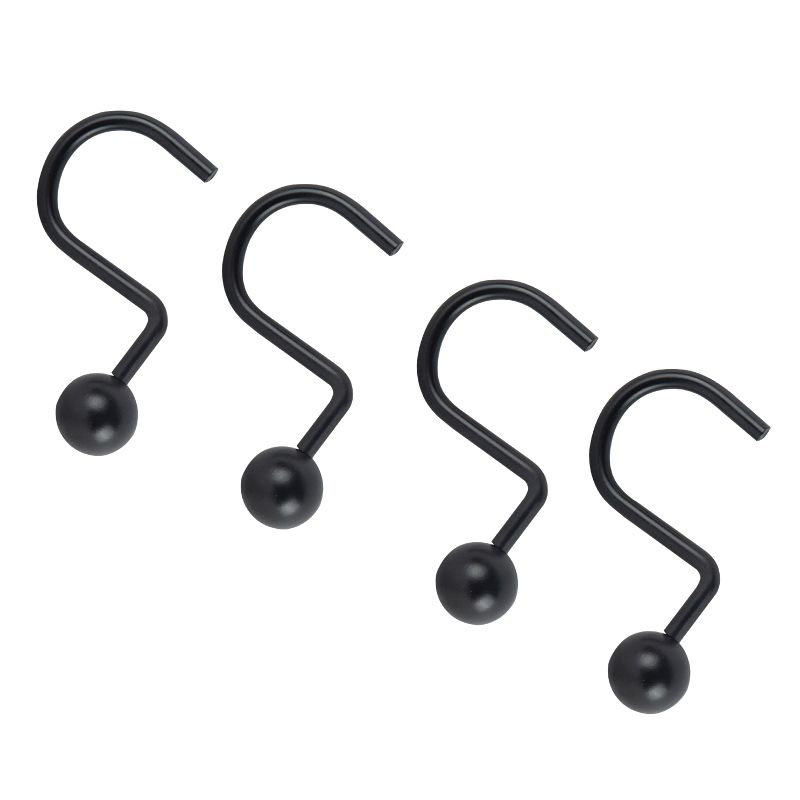Simple Spaces SD-CBH-BK Ball Shower Curtain Hook Set, 1-1/16 in Opening, Steel, Matte, 2 in W, 2-3/4 in H Black