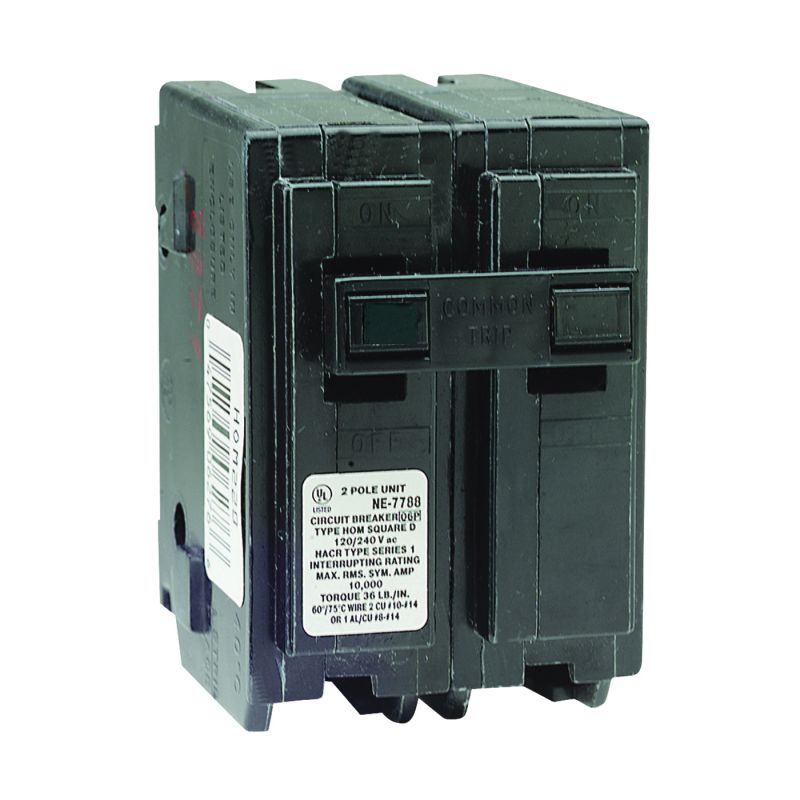 Square D Homeline HOM230CP Circuit Breaker, Mini, 30 A, 2 -Pole, 120/240 V, Fixed Trip, Plug Mounting, Black Black