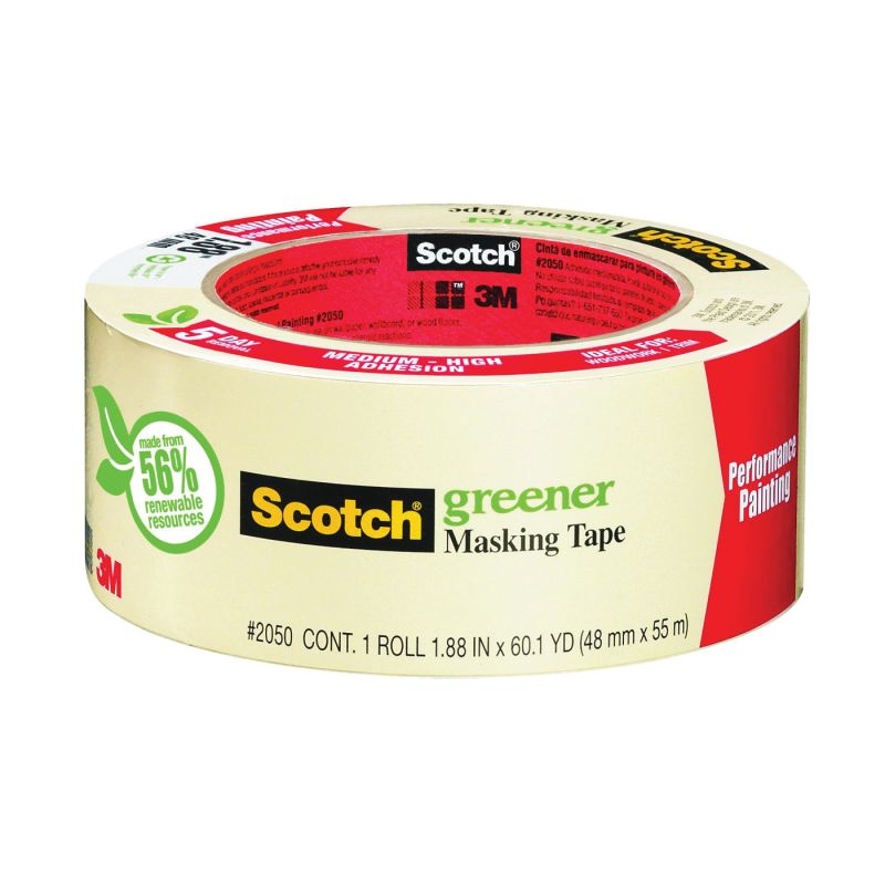 Scotch 2050.75 Masking Tape, 60.1 yd L, 3/4 in W, Paper Backing, Beige Beige