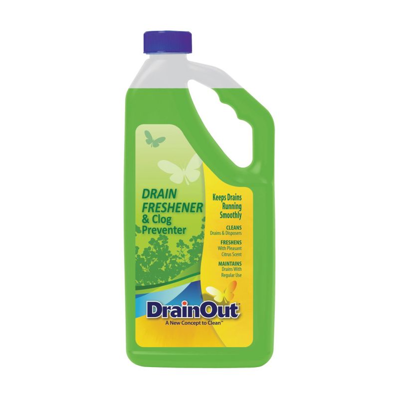 Drain OUT DOF0632N Drain Cleaner and Freshener, Liquid, Green, Citrus, 32 oz, Bottle Green