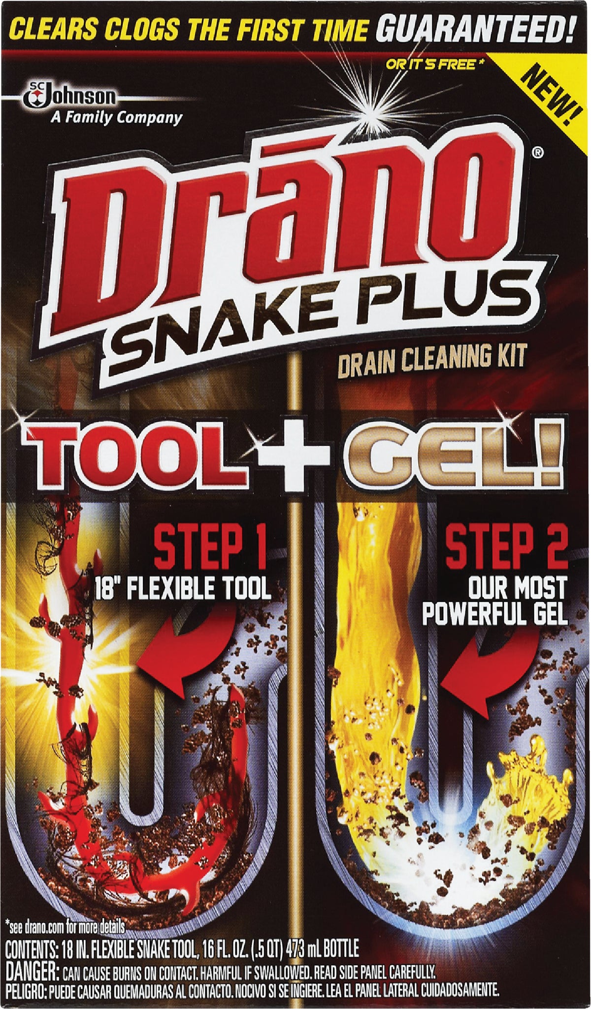 NEW! Drano Snake Plus Tool + Gel System 23 inch Snake included 16 fl oz  (2-Pack)