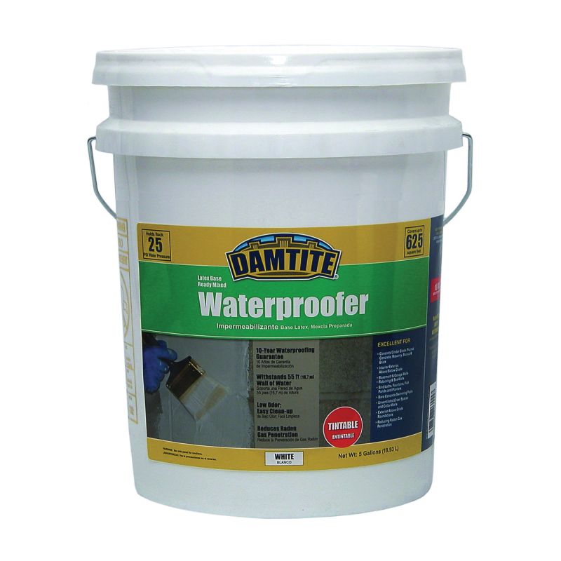 Damtite 03555 Latex Waterproofer, White, Liquid, 5 gal, Pail White
