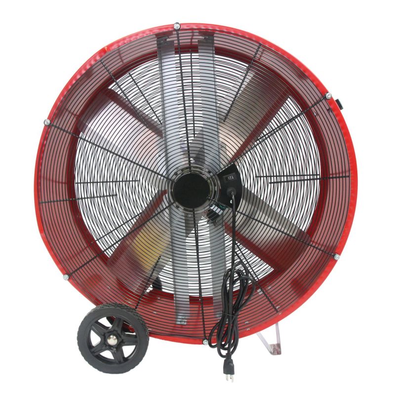 MaxxAir BF36DD Direct Drive Drum Fan, 6.56 A, 120 V, 2-Speed, 460 to 710 rpm Speed, 6300 to 9000 cfm Air, Steel Black/Red