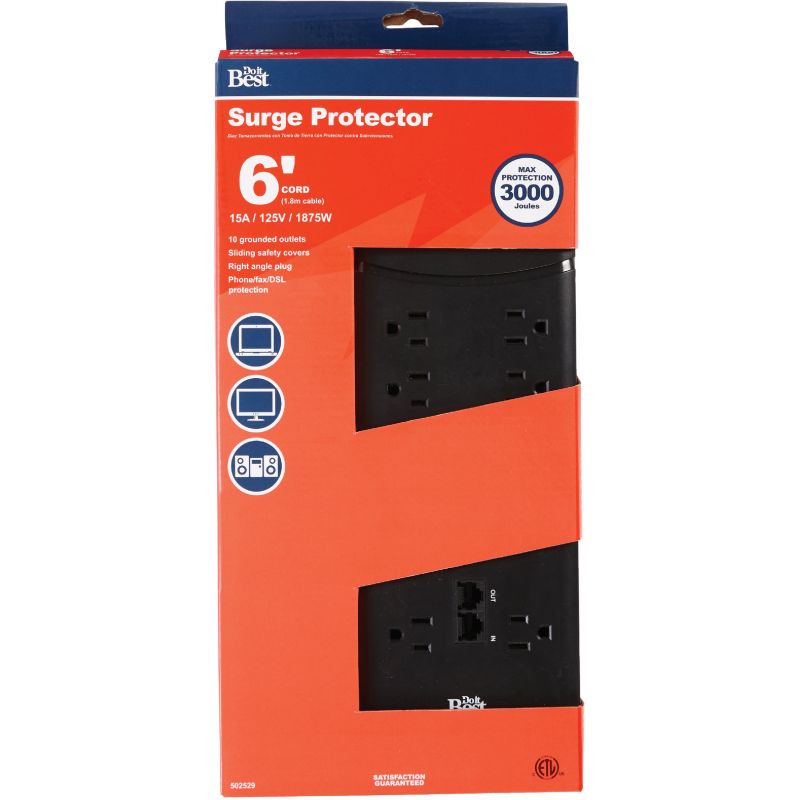 Do it Best Surge Protector Strip with Phone Line Protection Black, 15