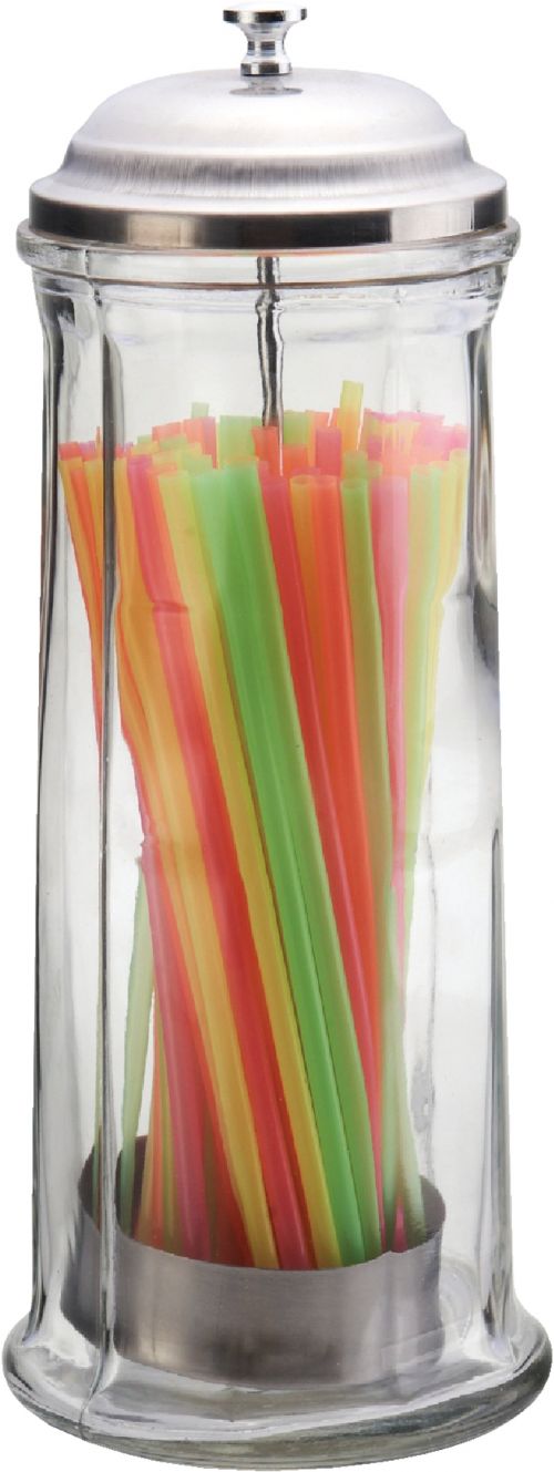 Hoan Jumbo Glass Straw Dispenser with Stainless Steel Lid 