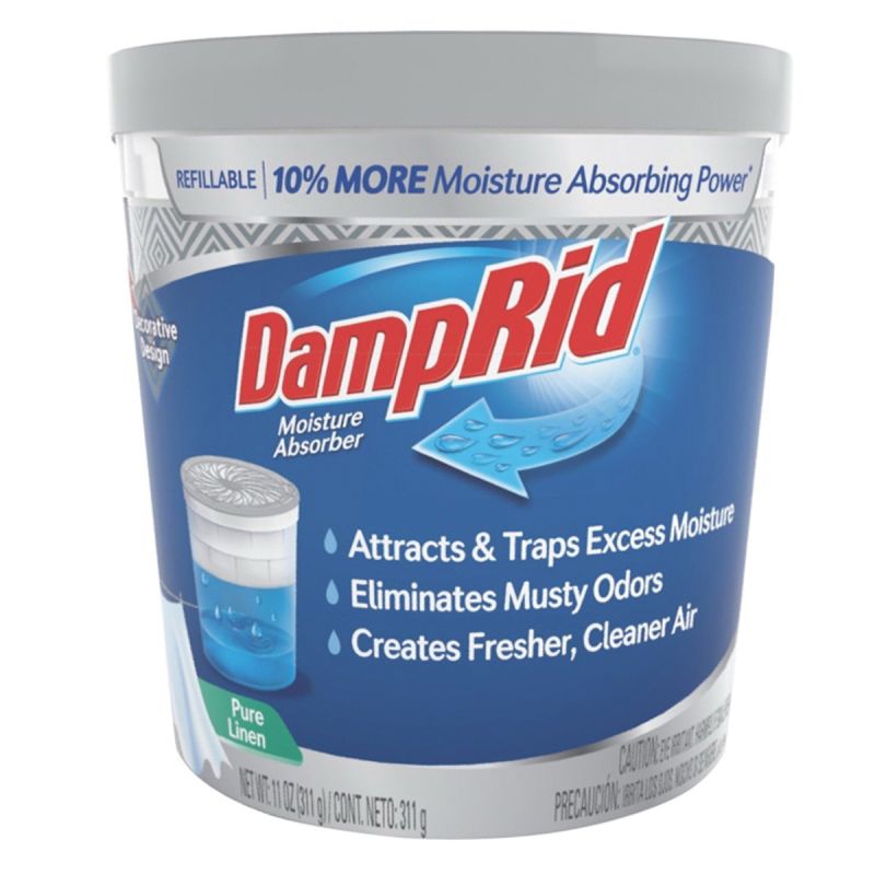 DampRid FG01PLSB Refillable Moisture Absorber, 11 oz Tub, Solid, Pure Linen White