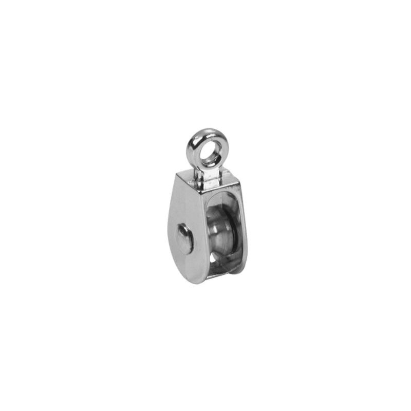 Campbell T7655062N Pulley, 3/16 in Rope, 30 lb Working Load, 1/2 in Sheave, Rigid Eye Attachment, Nickel Plated