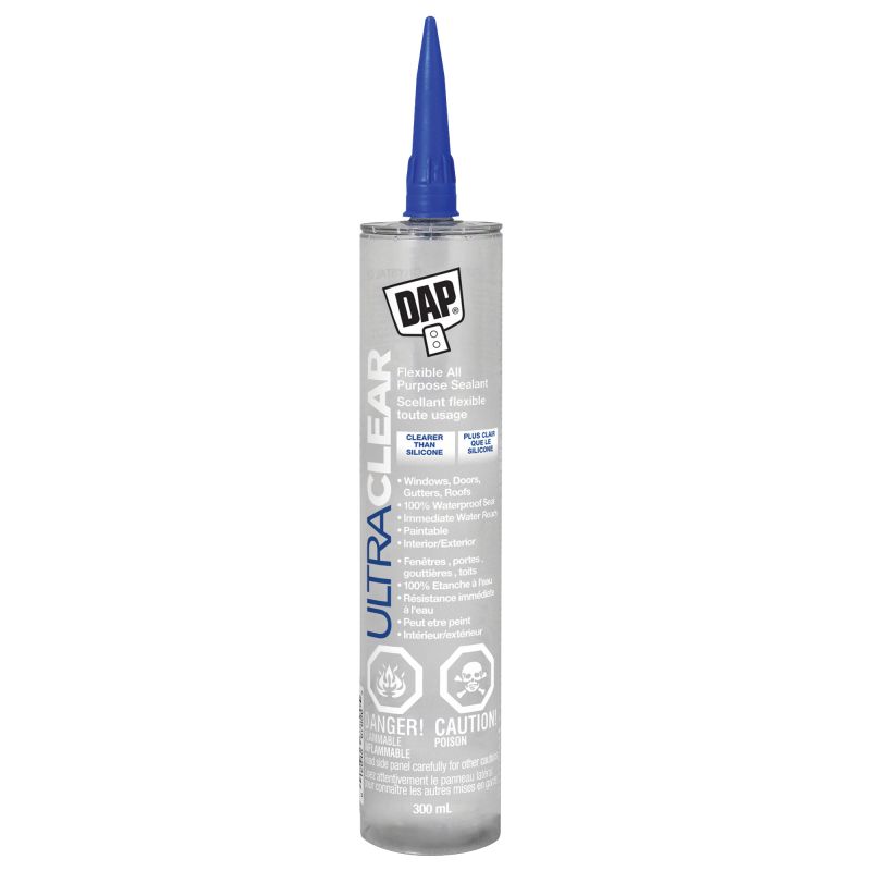 DAP Ultra Clear 7079874330 All-Purpose Flexible Sealant, Crystal Clear, 7 days Curing, -6 to 50 deg C, 300 mL Cartridge Crystal Clear