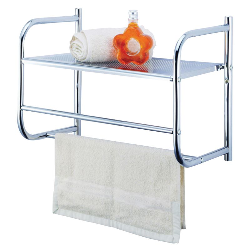 Simple Spaces BR32-CH Bathroom Rack, 11 lb Each shelf, 6.6 lb Each Towel Rack Max Weight Capacity, 1-Shelf, Metal Silver