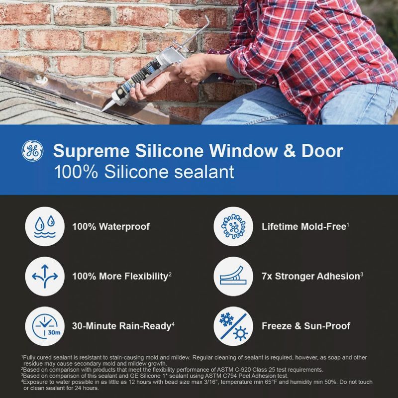 GE Supreme Silicone Window &amp; Door Sealant White, 10.1 Oz.