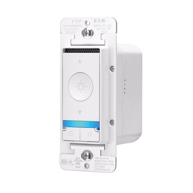 Eaton WFAVD30-W-BX-L Smart Voice Dimmer Switch, 1-Pole, 3-Way, 120 VAC, 60 Hz, Wi-Fi, White White