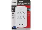 Prime 6-Outlet Tap &amp; USB Charger White, 15