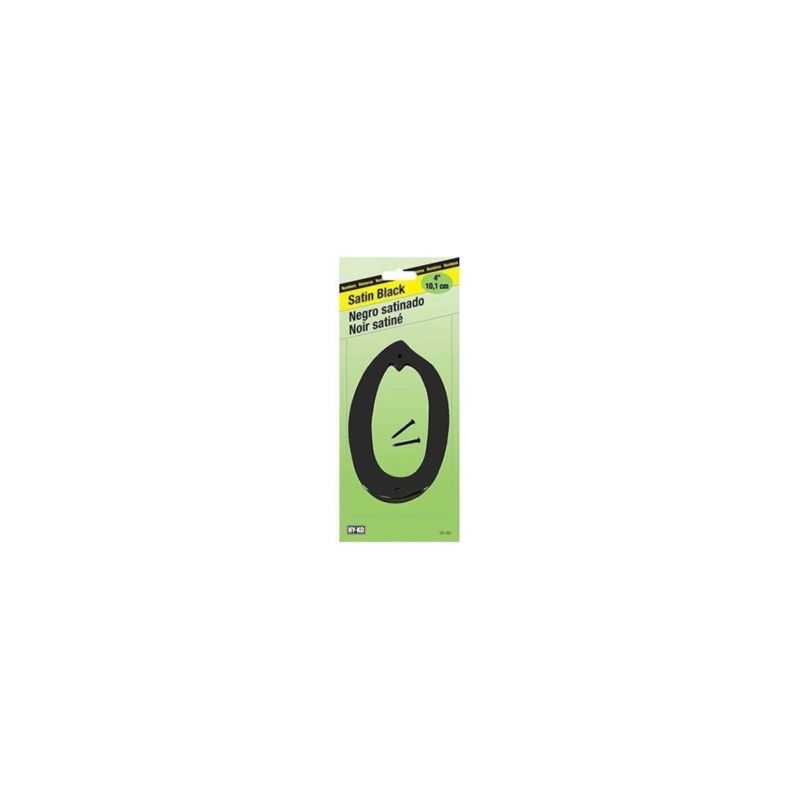 Hy-Ko BK-40/0 House Number, Character: 0, 4 in H Character, Black Character, Zinc (Pack of 5)
