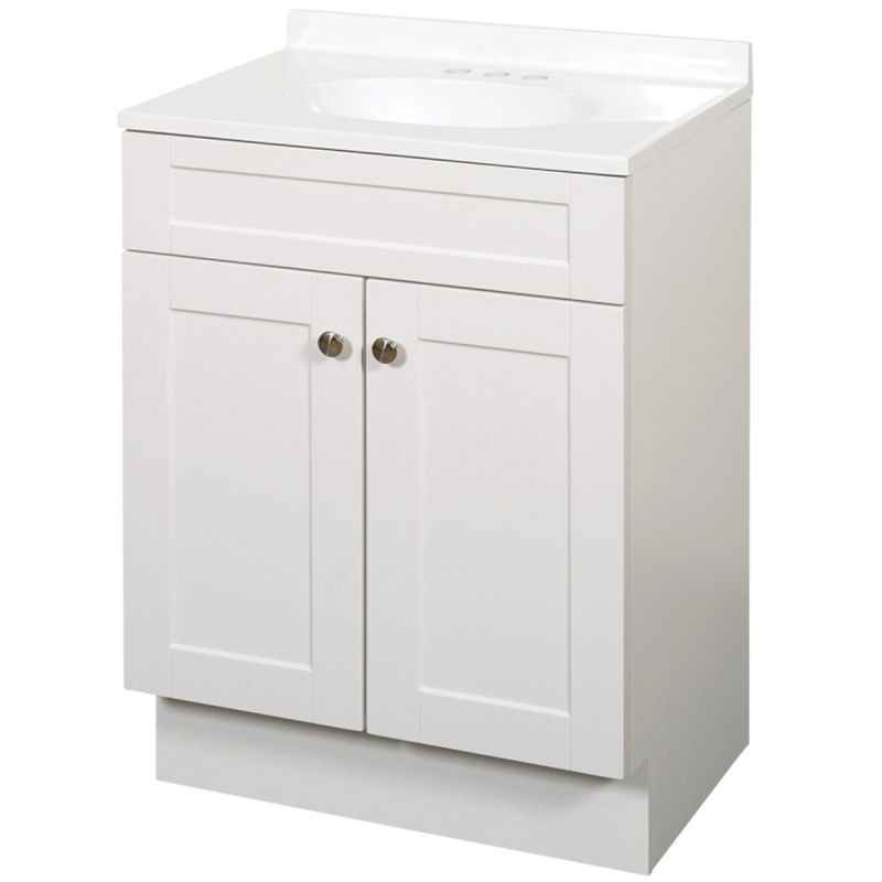 Zenna Home SBC24WW 2-Door Shaker Vanity with Top, Wood, White, Cultured Marble Sink, White Sink, 1/EA White
