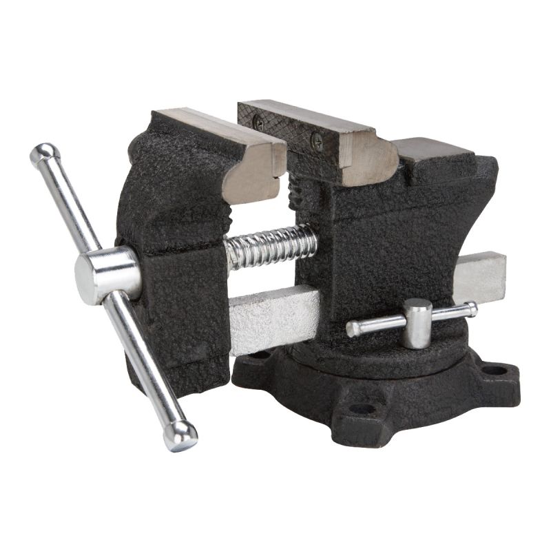 Vulcan JLO-067 Bench Vise, 3-1/2 in Jaw Opening, 1/4 in W Jaw, 2 in D Throat, Cast Iron Steel, Serrated Jaw Black
