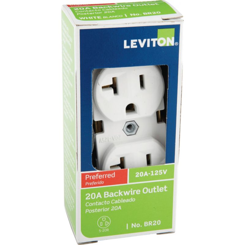 Leviton Shallow Commercial Grade Duplex Outlet White, 20