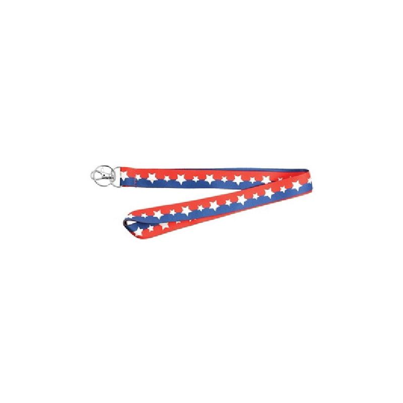 Hy-Ko 2GO Series LAN-103 Lanyard, 18 in L, 1 in W, Polyester, Blue/Red/White, Clip End Blue/Red/White