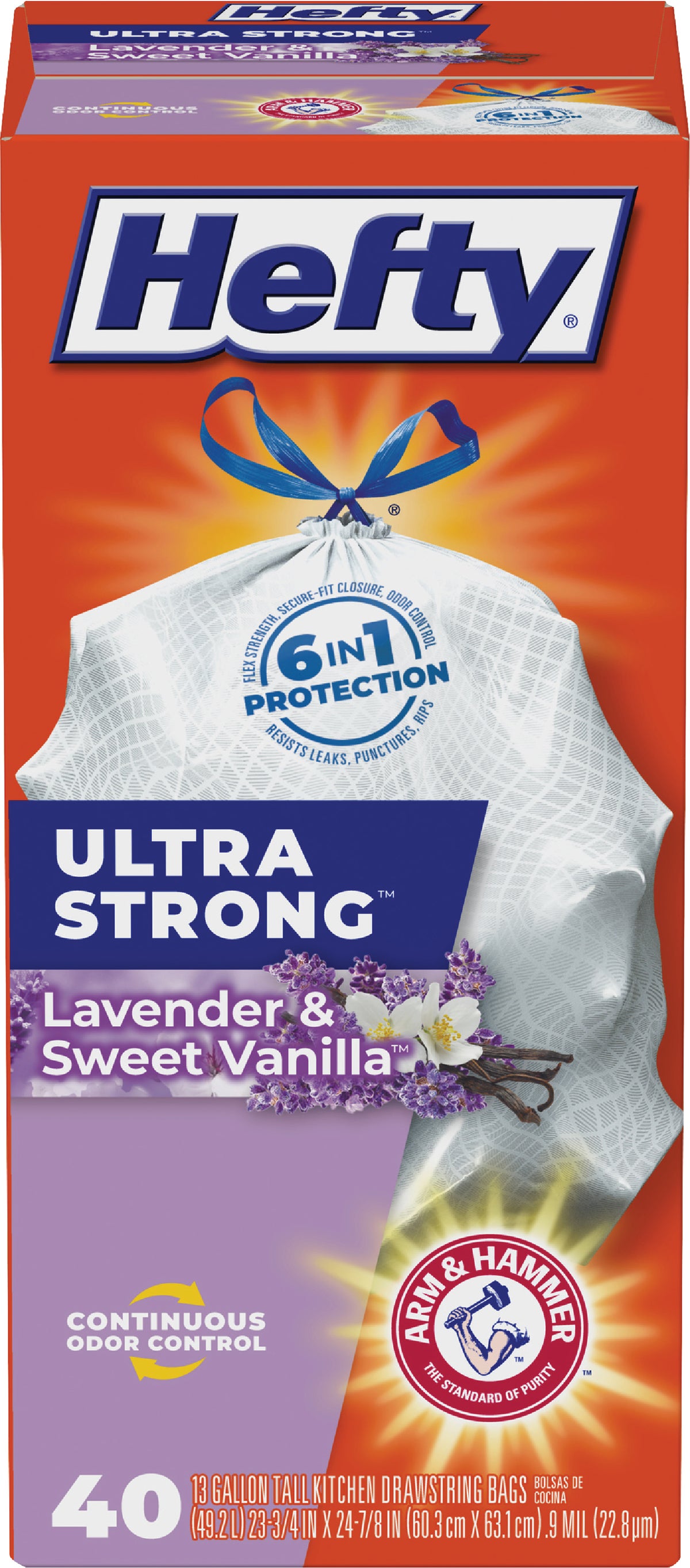 Hefty Ultra Strong Tall Kitchen Bags, Drawstring, Lavender & Sweet Vanilla, 13 Gallon, Mega Pack - 80 kitchen bags