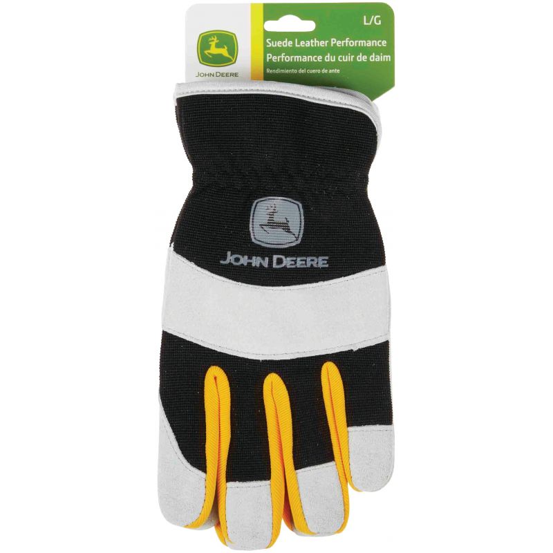 John Deere Split Leather Work Gloves L, Black &amp; Gray