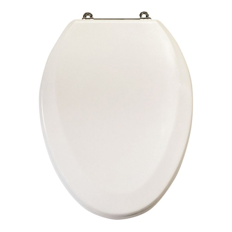 ProSource T-19WMC Toilet Seat, Elongated, MDF Molded Fiberboard, White, Bar Hinge White