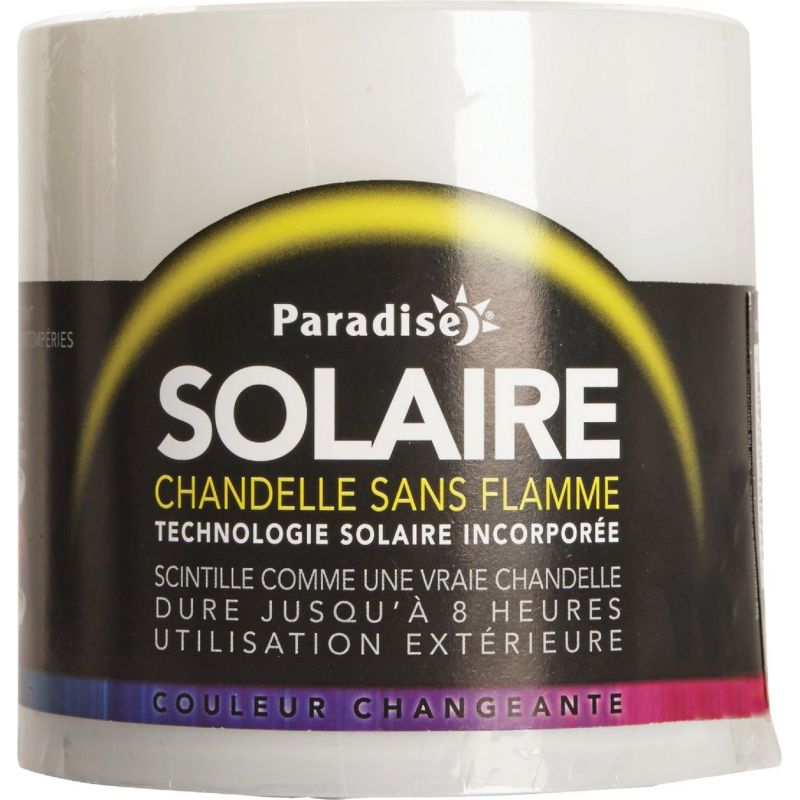 Paradise 4 In. Dia. White Plastic Solar Flameless Candle White