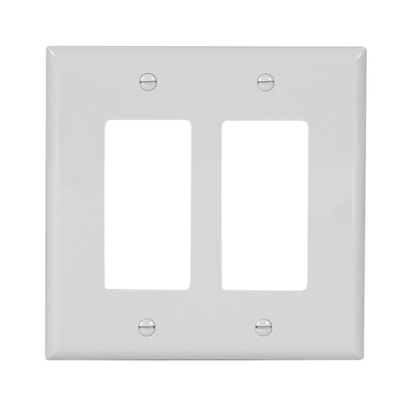 Eaton Wiring Devices PJ262W Wallplate, 4-1/2 in L, 4.56 in W, 2 -Gang, Polycarbonate, White, High-Gloss White