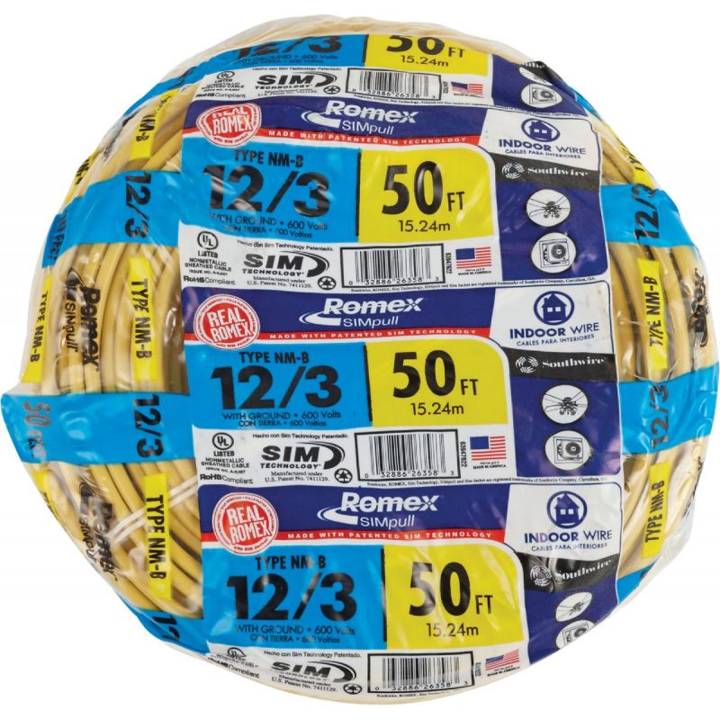 Romex 12/3 NMW/G Electrical Wire Yellow