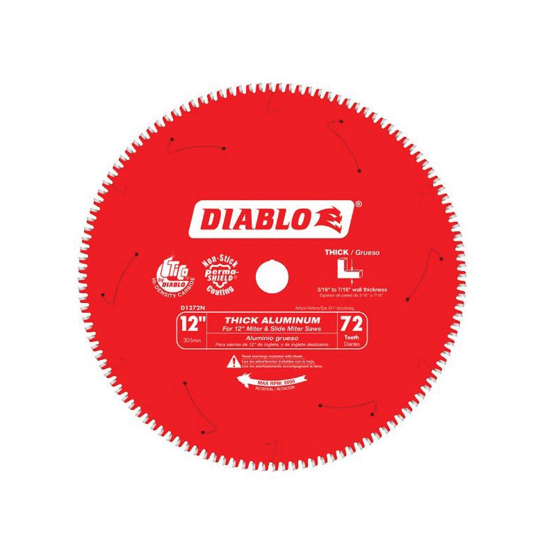 Diablo D1272N Circular Saw Blade, 12 in Dia, 1 in Arbor, 72-Teeth, Carbide Cutting Edge