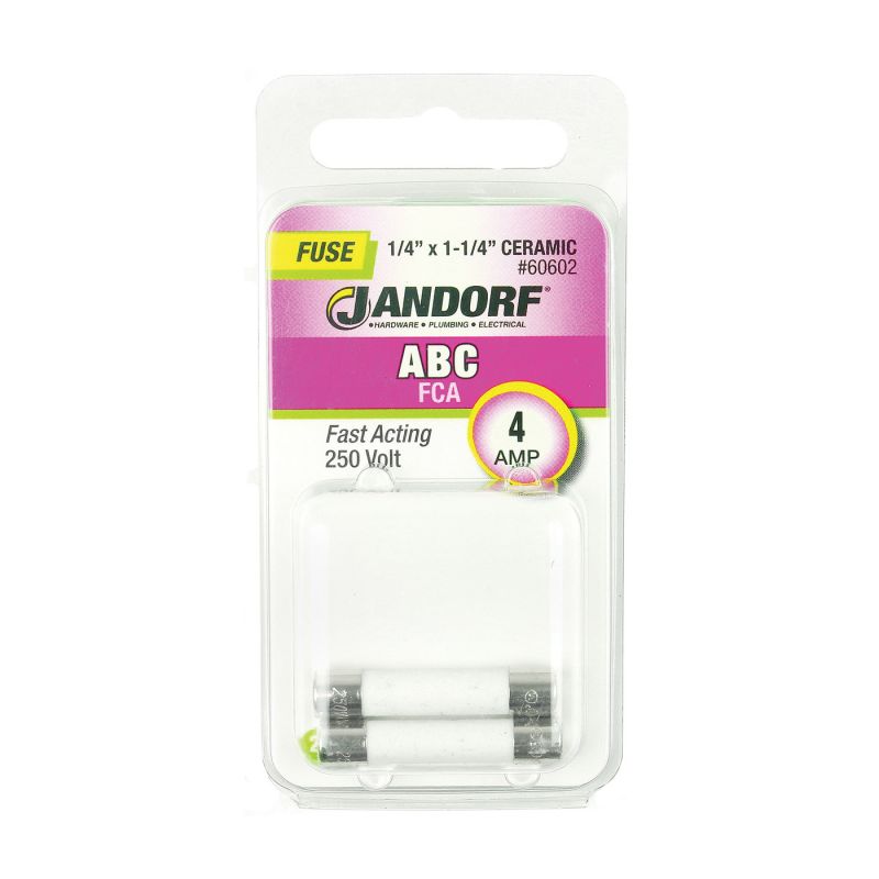 Jandorf 60602 Fast Acting Fuse, 4 A, 250 V, 200 A, 10 kA Interrupt, Ceramic Body Gray